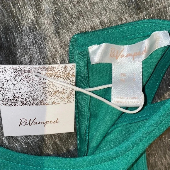 Revamped Fashion green white trim wide legs palazzo jump suit Sz S - Picture 3 of 11